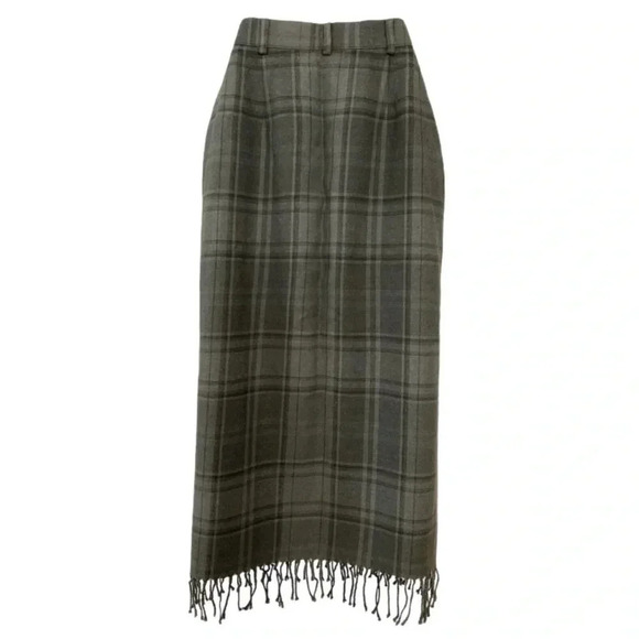 Ralph Lauren Women’s Vintage 80s 90s Olive Plaid Wool Fringe Preppy Skirt 10 - Picture 16 of 16